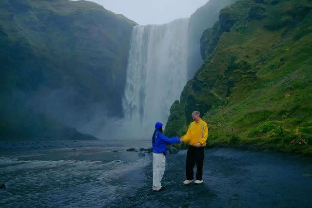 Icelandic waterfall filmed wide
